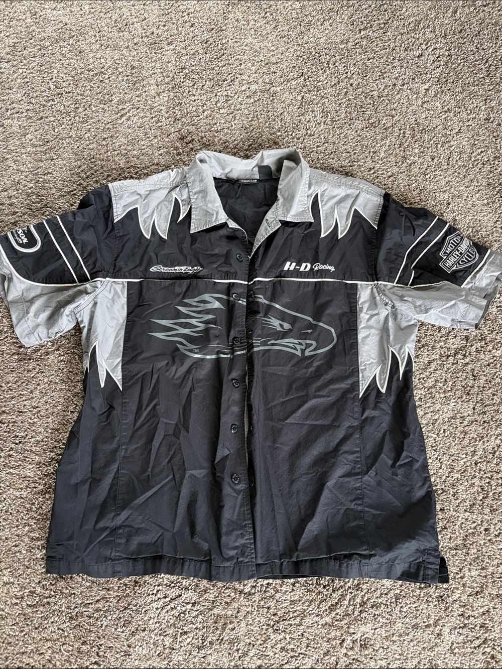 Harley-Davidson Black & Gray Short-Sleeve Button Down Shirt